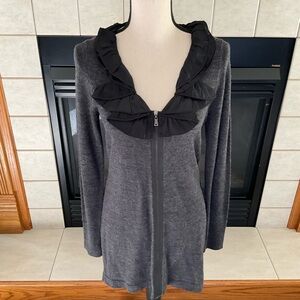 Tahari Charcoal Grey Wool Blend Long Sweater/Cardigan, Women’s Sz S/P